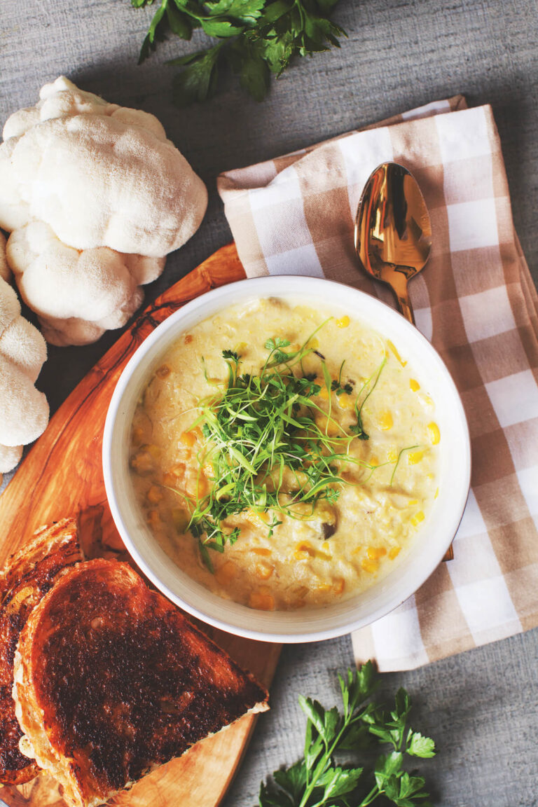 Lion’s Mane Chowder with Truffle Grilled Cheese