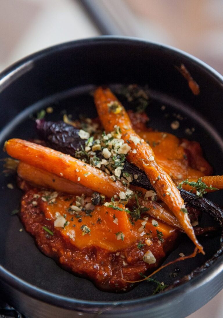 Charred carrots with carrot rosemary puree