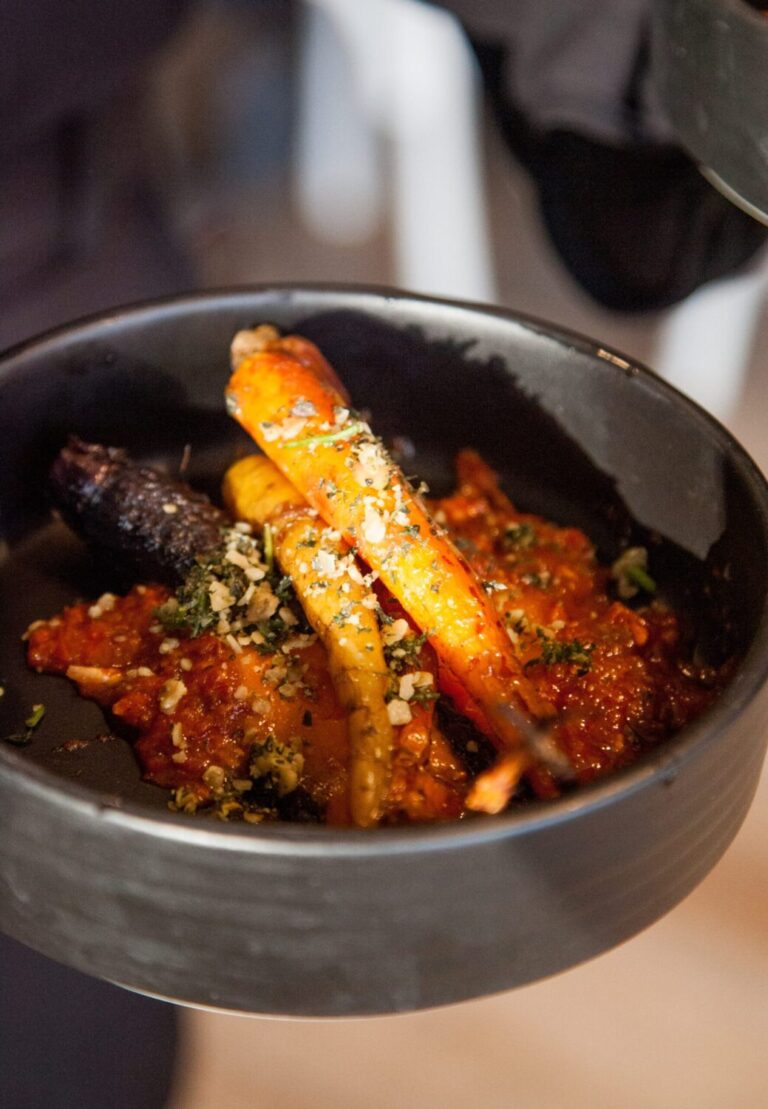 Charred carrots with carrot rosemary puree