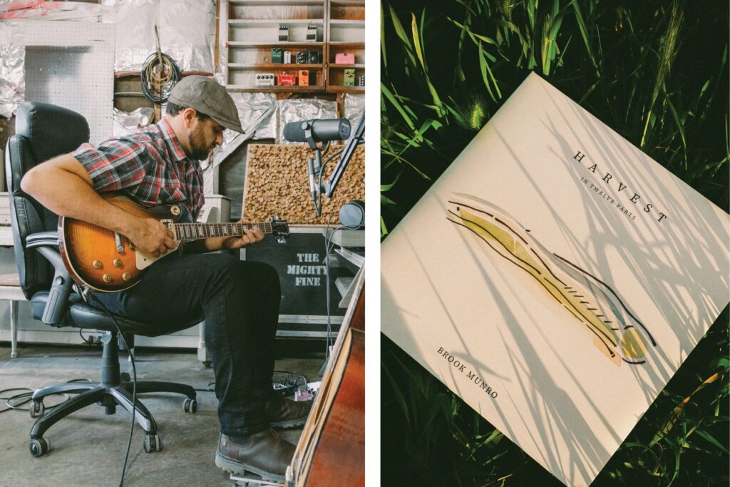 Photo of man playing music and an album