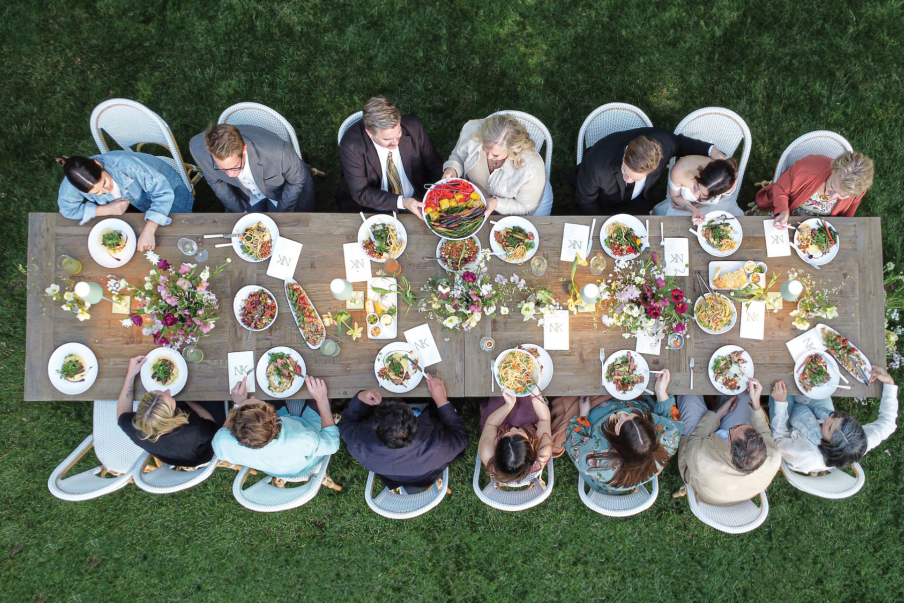 Photo of people at a table from a top down view
