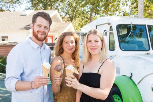 Photos of three people holding ice cream