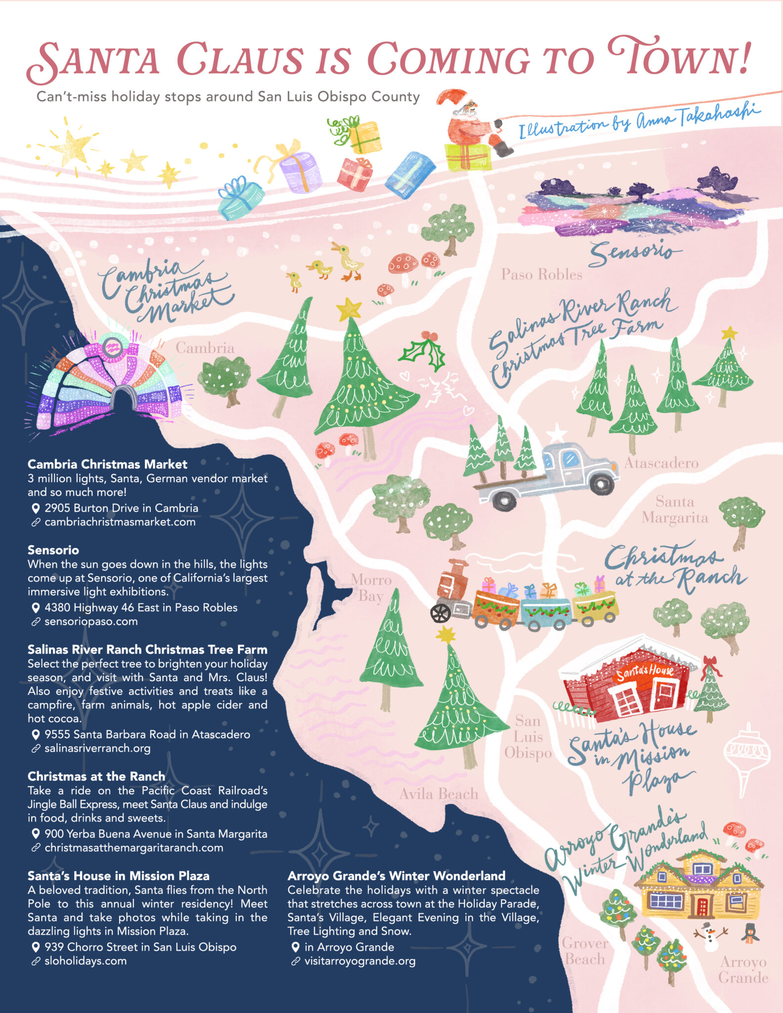 Map of the Edible Magazine Christmas Map on the Central Coast