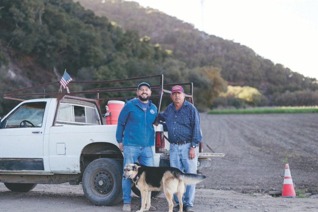 Jacinto and father, Manuel Bautista, stand at their Arroyo Grande farm in the Huasna Valley.