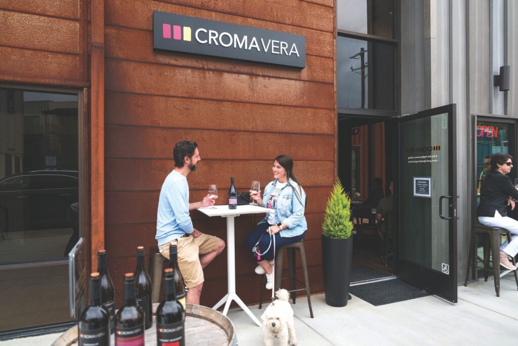 John McCarthy and Joan Hurwit celebrate a special occasion on the front patio at Croma Vera Wines.