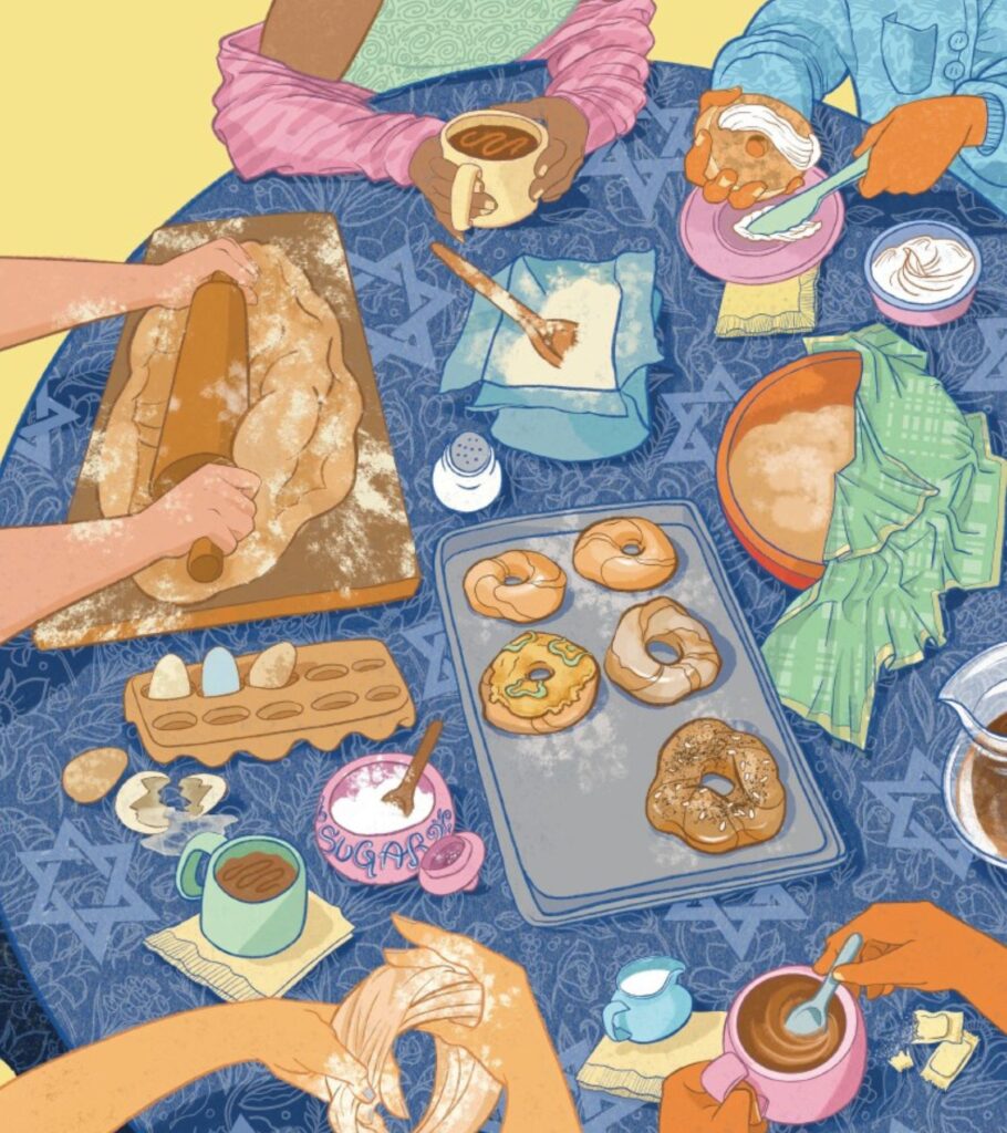 An illustration of bagels and food