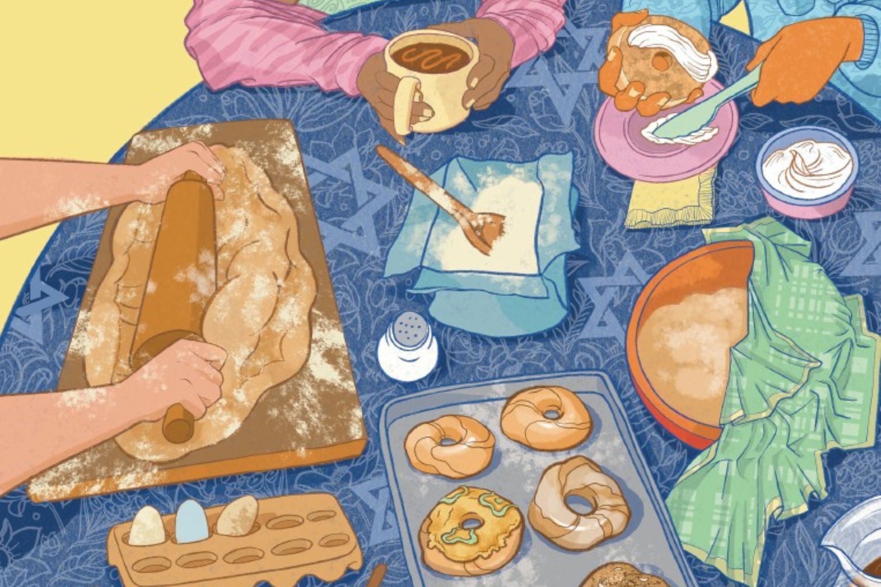 An illustration of bagels and food