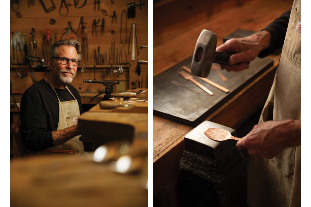Randy Stromsoe forges a soup spoon at his studio on Highway 46 and Old Creek Road in Templeton.
