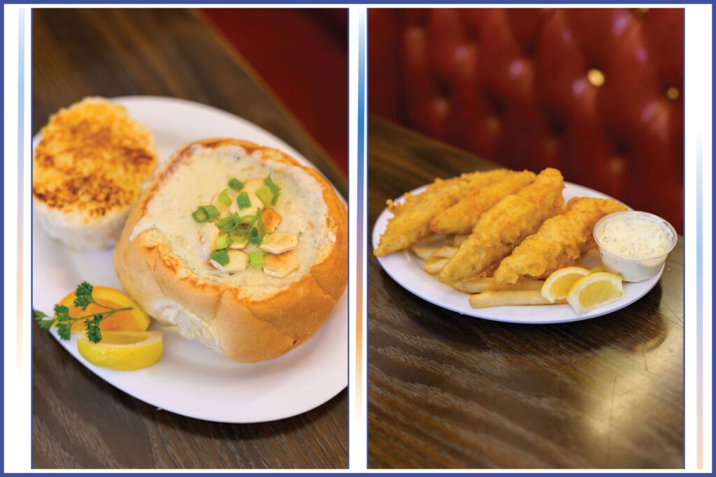 Clam chowder and fish and chips