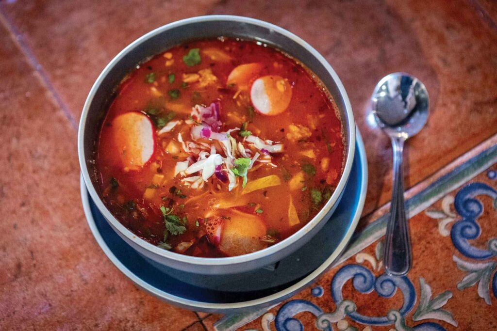 Pozole soup is a comforting staple on the menu.