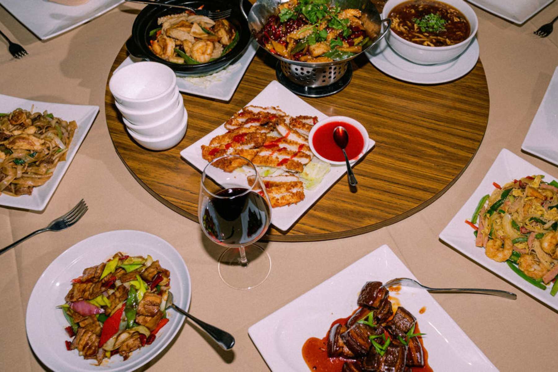 A table of dishes from China Gourmet in Paso Robles.