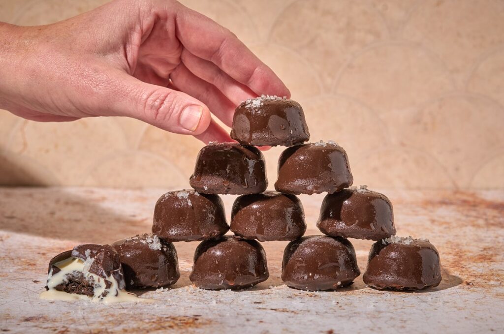 Cabernet-Chocolate Ice Cream Bonbons with Salted Thyme Ganache
