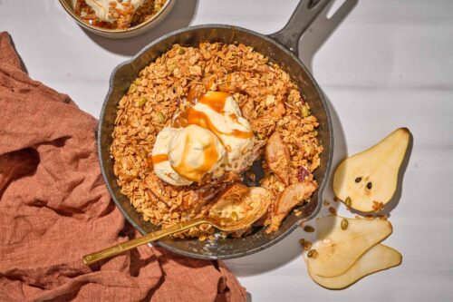 Maple-Pear Crisp with Oat Crumble & Sea Salt Caramel Drizzle